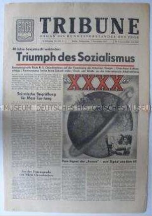 Tageszeitung des FDGB "Tribüne" zum 40. Jahrestag der Oktoberrevolution