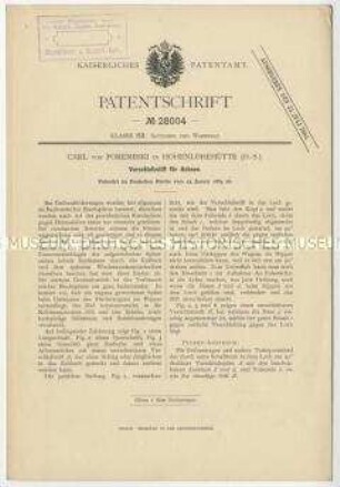 Patentschrift eines Verschlussstiftes für Achsen, Patent-Nr. 28004