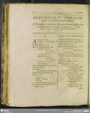 Index Rerum Et Verborum quam maximè memorabilium