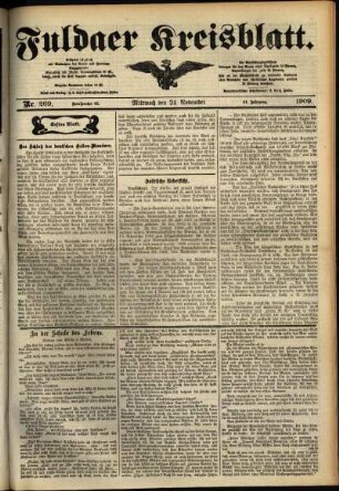 Erste Ausgabe vom Mittwoch, den 24. November 1909.