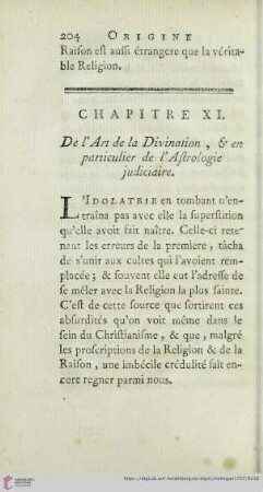 Chapitre XI: De l'Arte de la Divination, & et en particulier de l'Astrologie judiciaire