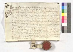 Kaufbrief von Moriz Rittelmann, Bürger und Untertan zu Söflingen, gegen Johann Seiz, Bürger und Untertan in Söflingen, um ein Haus und Gärtlein für 370 Gulden.