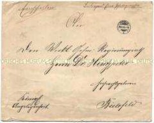 Briefumschlag eines königlichen Einschreibens mit Siegel an Georg Ernst Hinzpeter