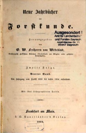 Neue Jahrbücher der Forstkunde. 4. 1853/54 (1854)