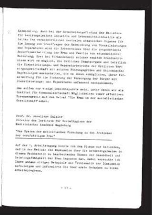 Das System der medizinischen Forschung zu den Problemen der berufstätigen Frau