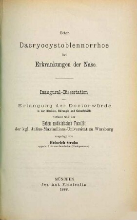 Ueber Dacryocystoblennorrhoe bei Erkrankungen der Nase