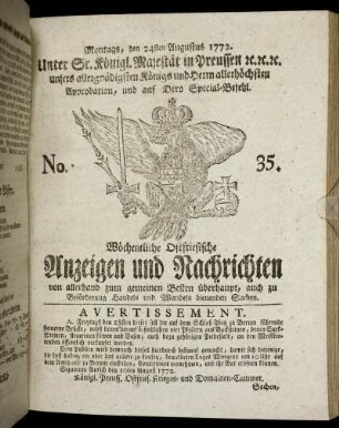 No. 35. Montags, den 24sten Augustus 1772.