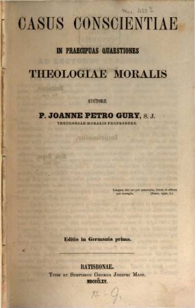 Casus conscientiae in praecipuas quaestiones theologiae moralis