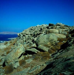 Delos, Kynthos-Berg. Befestigte Siedlung unter den antiken Tempelfundamenten
