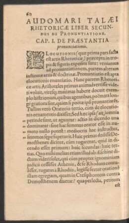 Audomari Talaei Rhetoricae Liber Secundus De Pronuntiatione.
