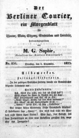 No. 856, Dienstag, den 8. Dezember 1829