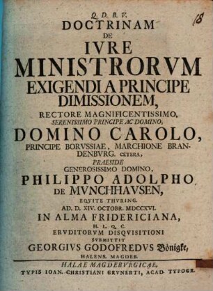 Doctrinam De Ivre Ministrorvm Exigendi A Principe Dimissionem