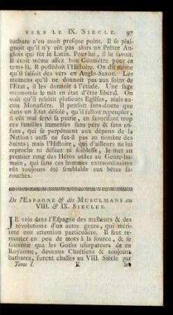 De l'Espagne & des Musulmans au VIII. & IX. Siecles.