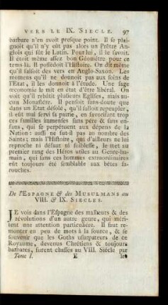 De l'Espagne & des Musulmans au VIII. & IX. Siecles.