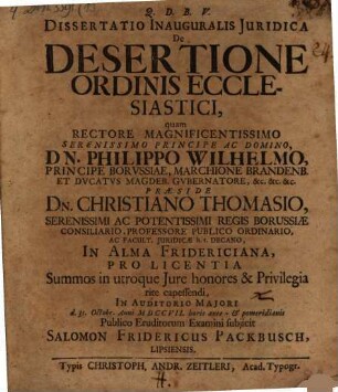 Dissertatio inauguralis iuridica de desertione ordinis ecclesiastici