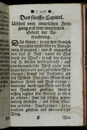 Das fünffte Capittel. Urtheil vom innerlichen Fortgang auß dem innerlichen Gebett der Betrachtung