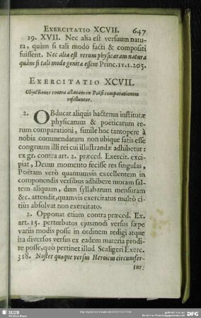 Exercitatio XCVII. Obiectionis contra allatam ex Poesi comparationem refelluntur
