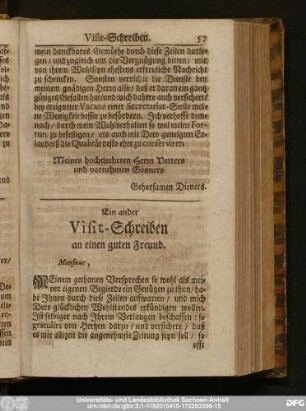 Ein ander Visit-Schreiben an einen guten Freund.