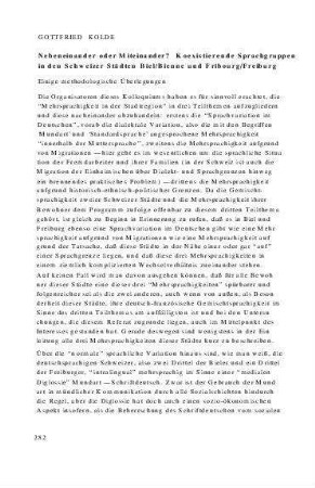 Nebeneinander oder Miteinander? Koexistierende Sprachgruppen in den Schweizer Städten Biel/Bienne und Fribourg/Freiburg