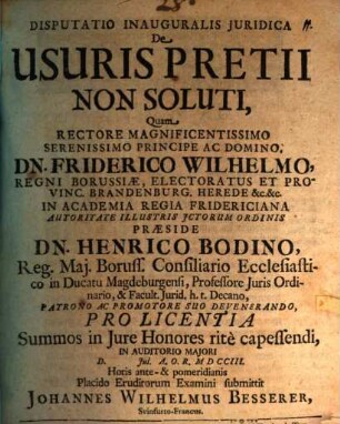 Disputatio Inauguralis Juridica De Usuris Pretii Non Soluti