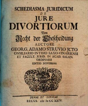 Schediasma Juridicum De Jure Divortiorum Von Recht der Ehescheidung
