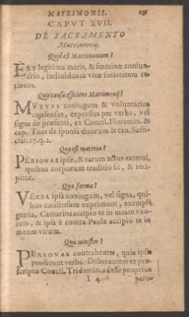 Caput XVII. De Sacramento Matrimonii.