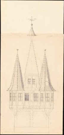 Rathaus, Michelstadt: Hozkonstruktion der Vorderansicht 1:50 (unfertige Zeichnung)