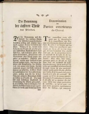 Die Benennung der äusseren Theile des Pferdes. / Denomination des Parties exterieures du Cheval.