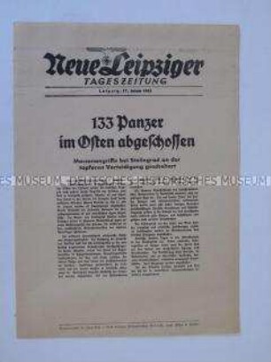 Extrablatt der "Neuen Leipziger Tageszeitung" u.a. über die Angriffe der Roten Armee an der Ostfront