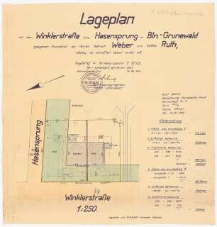 Garten Weber, Berlin-Grunewald: Lageplan Grundstück Vermessungskarte 1:250