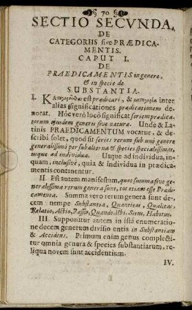 Sectio Secunda. De Categoriis Sive praedicamentis