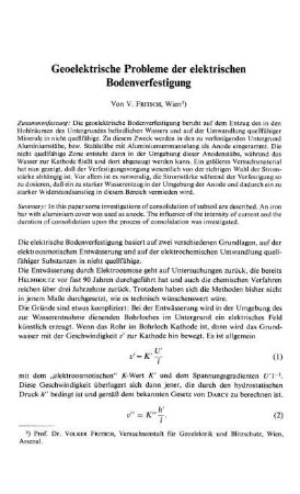 Geoelektrische Probleme der elektrischen Bodenverfestigung