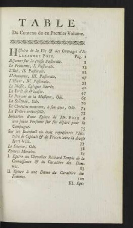 TABLE. Du Contenu de ce Premier Volume.