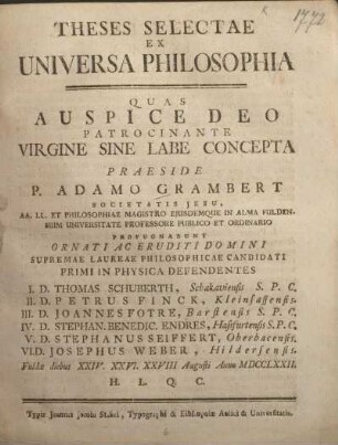 Theses Selectae Ex Universa philosophia