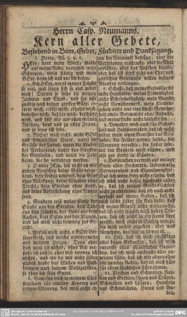 Herrn Casp. Neumanns. Kern aller Gebete, Bestehend in Bitte, Gebet, Fürbitte und Danksagung