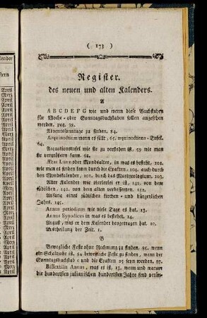 Register des neuen und alten Kalenders.