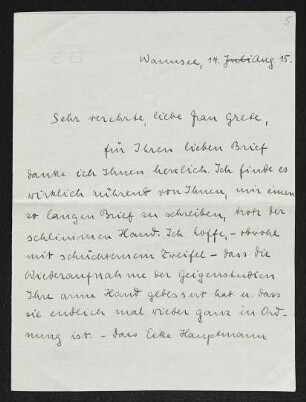 Brief von Edith Humperdinck an Margarete Hauptmann