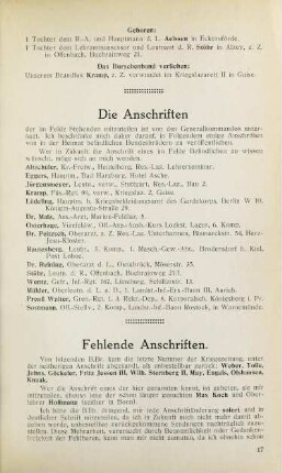 17 Die Anschriften, Felhlende Anschriften.