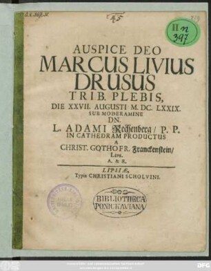 Marcus Livius Drusus Trib. Plebis