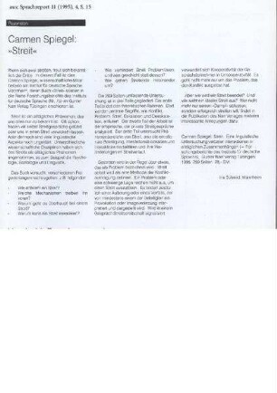 Carmen Spiegel: "Streit" [Rezension]