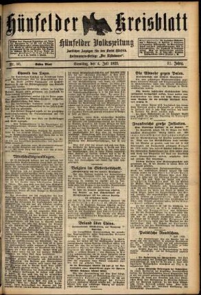 Erste Ausgabe vom Samstag, den 04. Juli 1925.