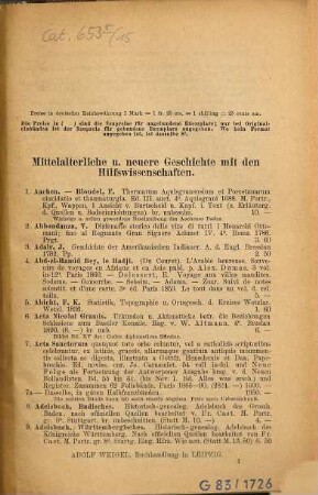 Antiquariats-Katalog ... : Adolf Weigel, Buchhandlung und Antiquariat, Leipzig. 15