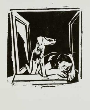 Ohne Titel (Kind mit Hund am Fenster)