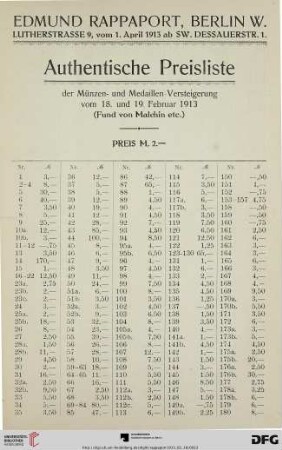 Authentische Preisliste