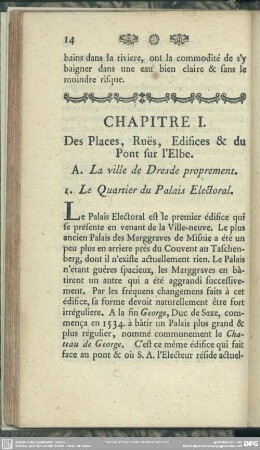 Chapitre I. Des Places, Rues, Edifices & du Pont sur l' Elbe