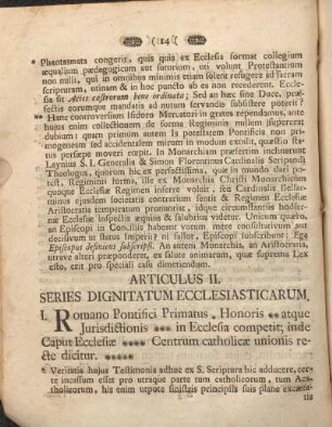 Articulus II. Series Dignitatum Ecclesiasticarum.