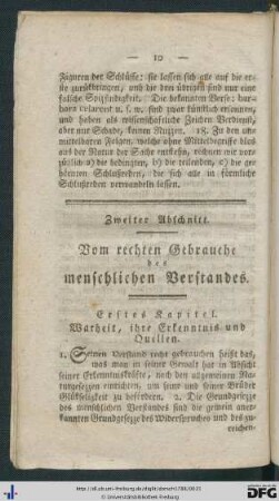 Zweiter Abschnitt. Vom rechten Gebrauche des menschlichen Verstandes.