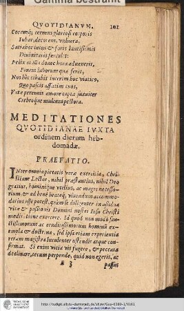 Meditationes Qvotidianae Iuxta ordinem dierum hebdomadae