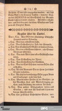 Register über die Capitel.
