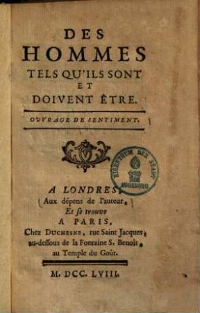 Des hommes tels qu'ils sont et doivent être : Ouvrage de sentiment